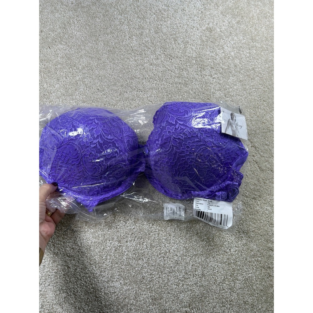 simone Sexy Purple Lace Push Up Bra Underwire Floral Lingerie 38D